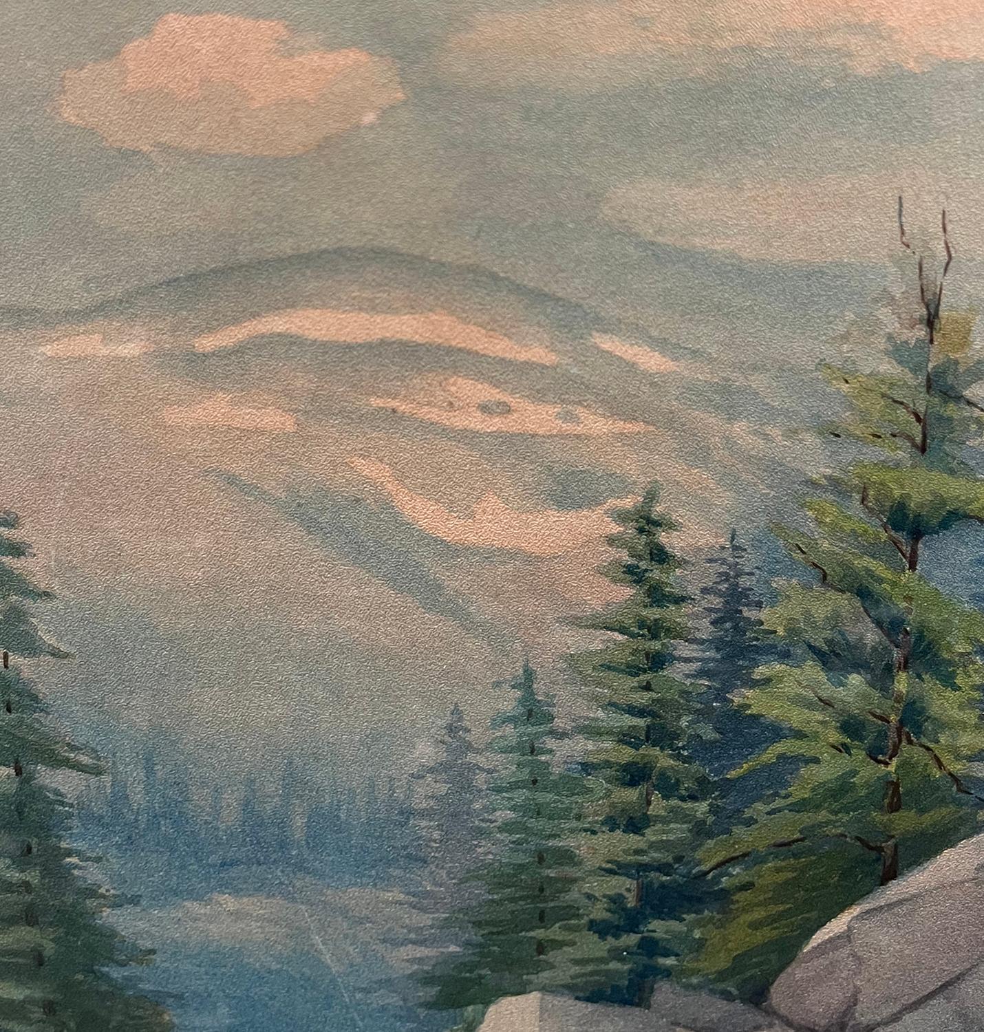 Fallen Leaf Lake; Region Lake Tahoe, ca. 1916 (Beige), Landscape Painting, von Lorenzo Palmer Latimer