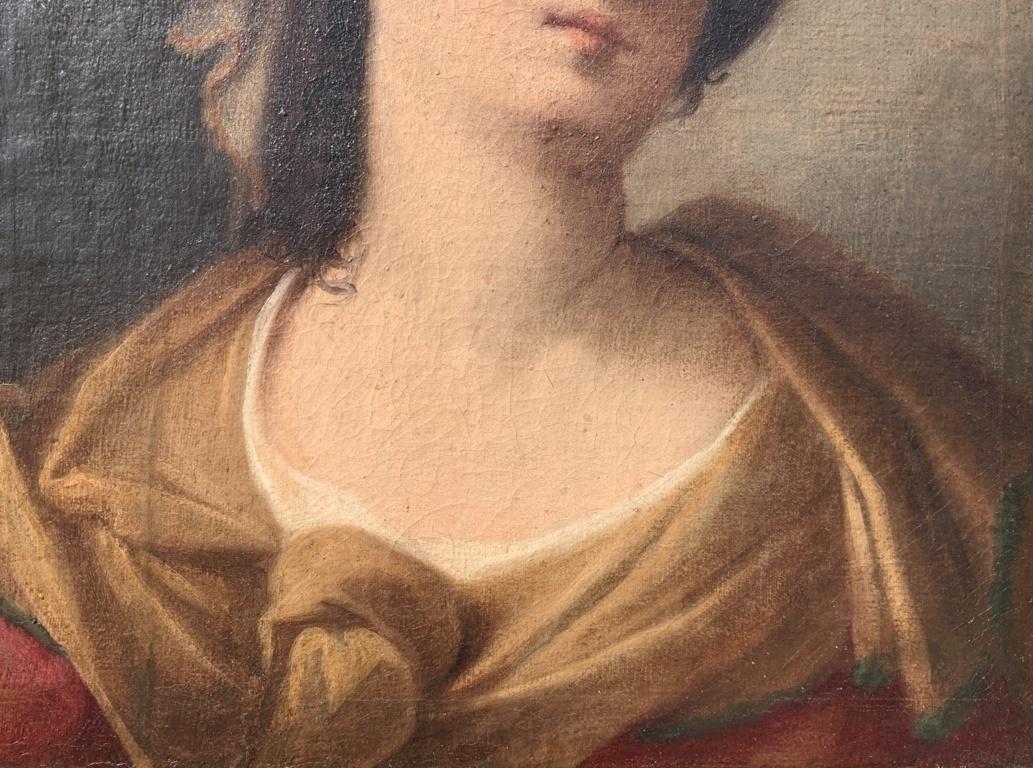 Girolamo Negri, bekannt als Boccia (Bologna 1648 - Bologna 1720) - Sibilla.

65 x 50,5 cm ohne Rahmen, 90,5 x 75 cm mit Rahmen.

Antikes Ölgemälde auf Leinwand, in einem geschnitzten und vergoldeten Holzrahmen.

- Das Gemälde kann aufgrund von