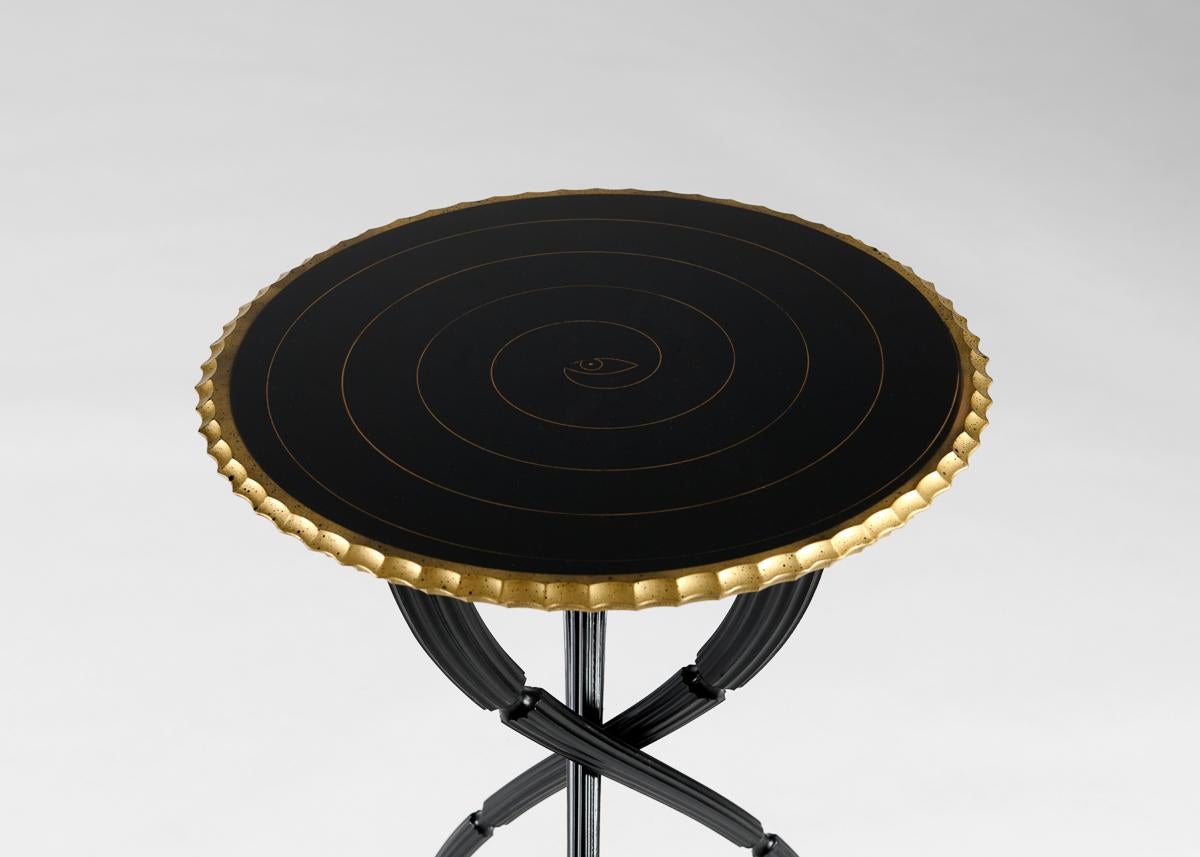 French Lorenzo Pozzolini, Orchidée, Black & Gold, Tripodal Side Table, US, 2025 For Sale