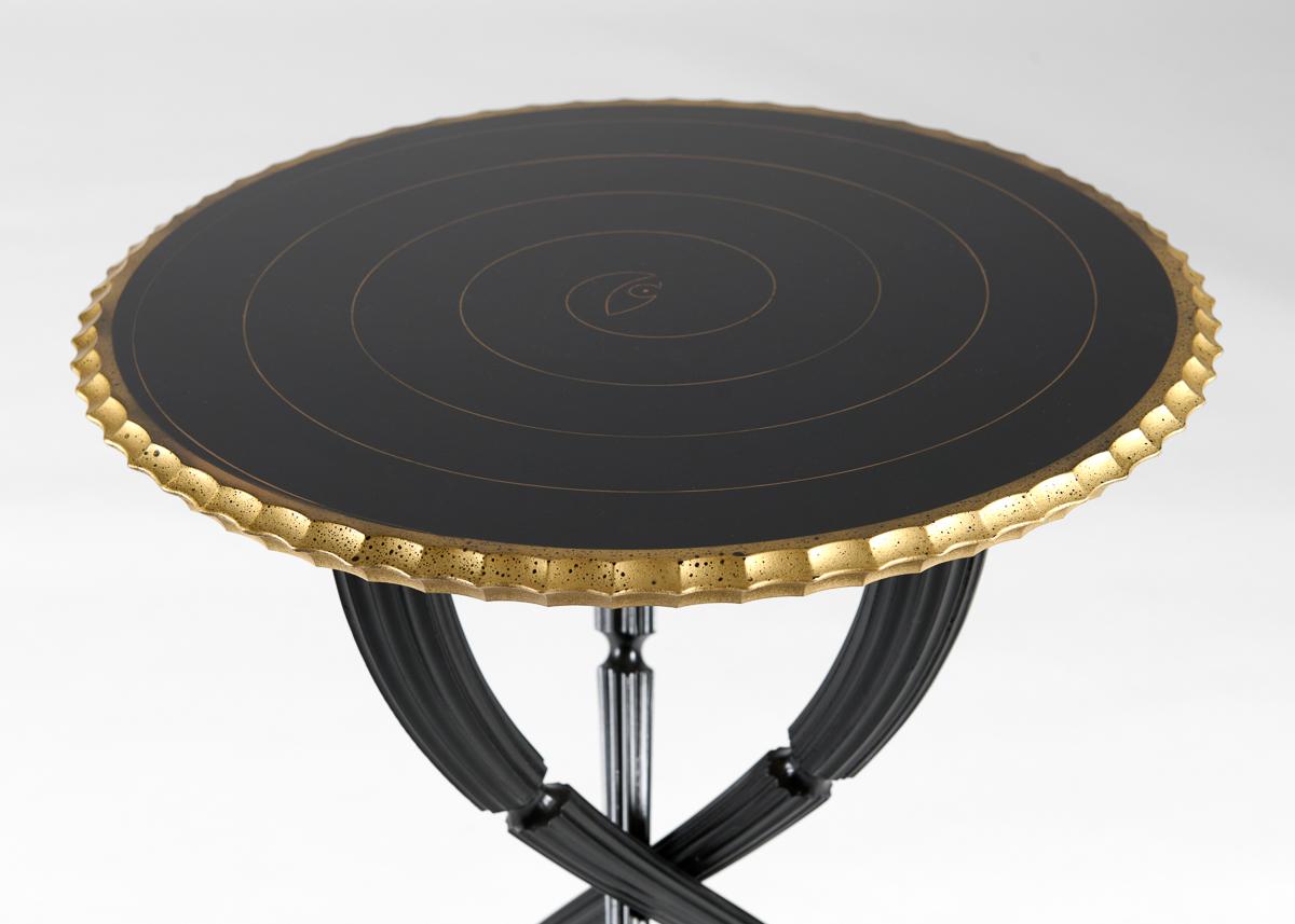 Lacquered Lorenzo Pozzolini, Orchidée, Black & Gold, Tripodal Side Table, US, 2025 For Sale