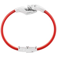 Lorenzo Quinn Give and Receive Silver and Rubber Bracelet with Red Strap