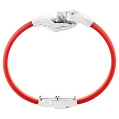 Lorenzo Quinn Give and Receive Silver and Rubber Bracelet with Red Strap