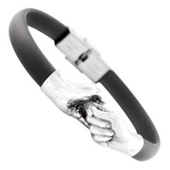 Lorenzo Quinn Give and Receive Silver Bracelet with Black Rubber Strap