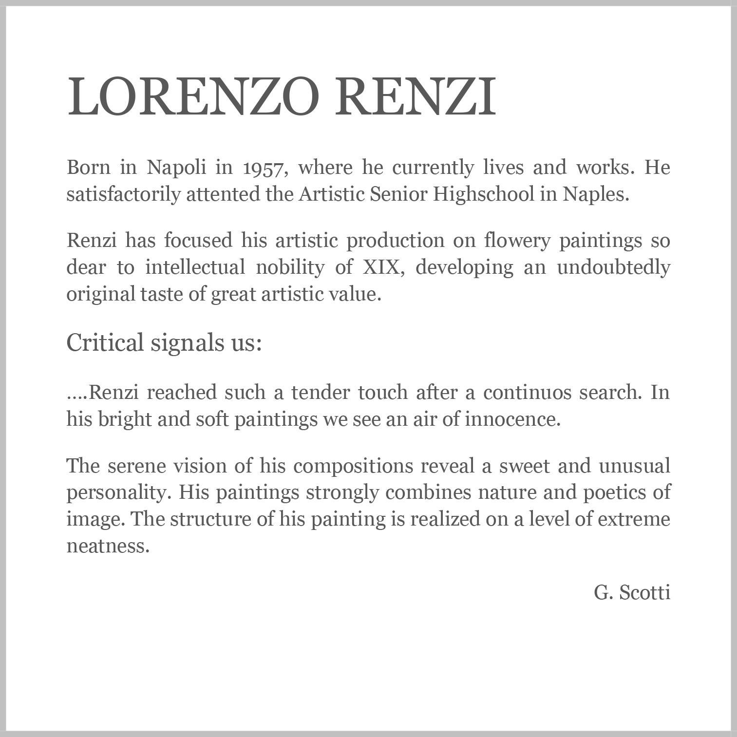 FLOWERS - Lorenzo Renzi - Oil on Canvas Italian Still Life Painting For Sale 3