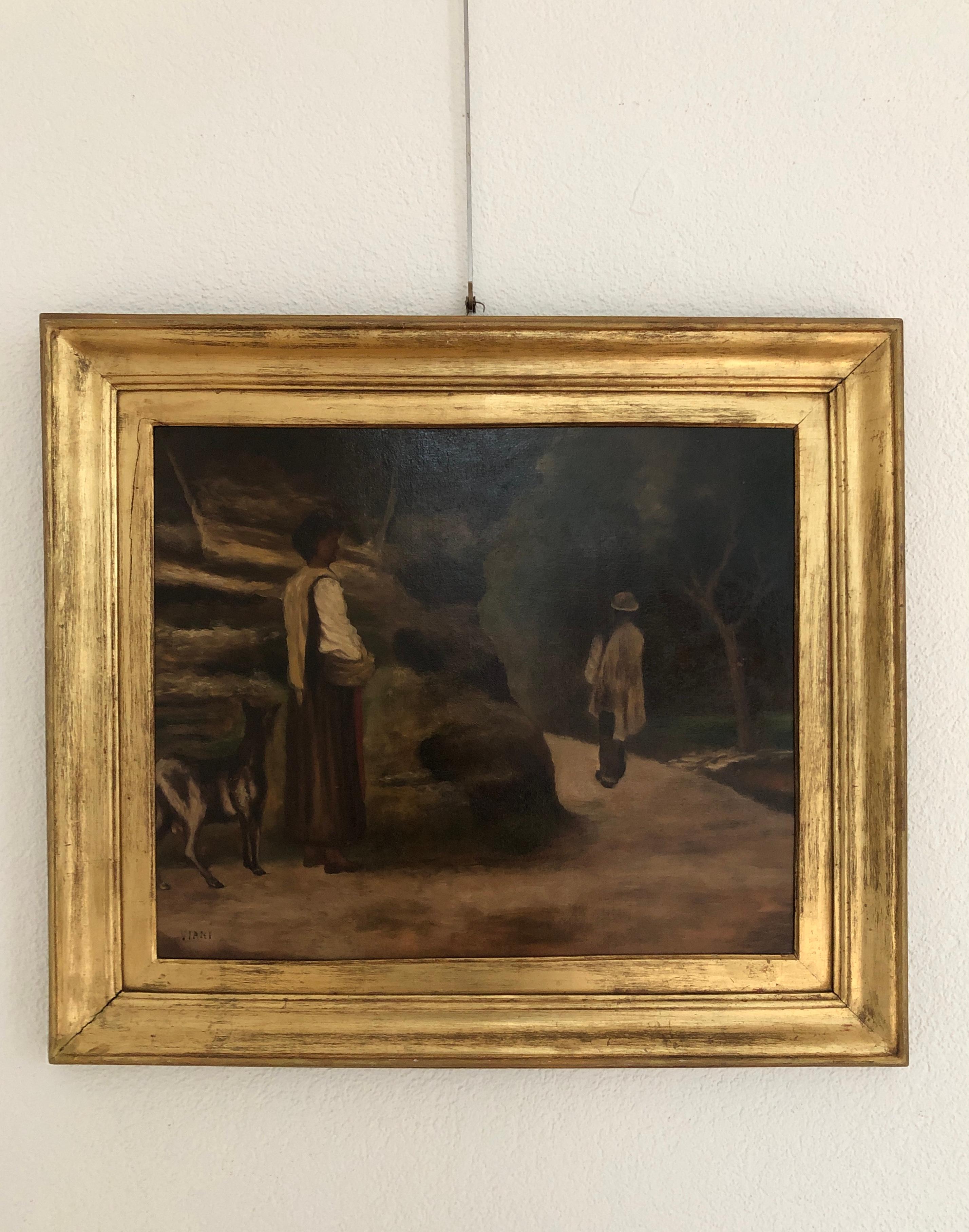 Zwei Menschen auf einem Weg – Painting von Lorenzo Viani