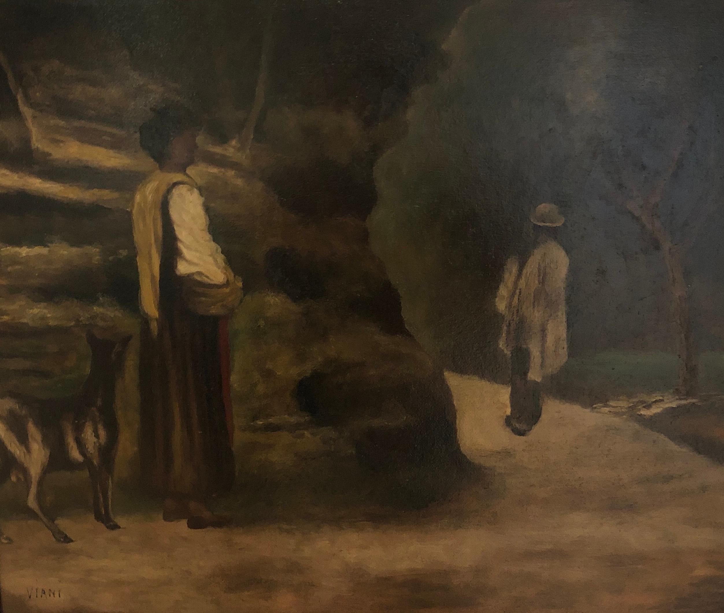 Lorenzo Viani Figurative Painting - Two people on a path