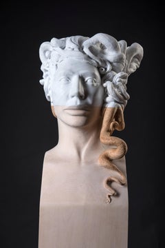 Lorenzo Vignoli "Medusa" Unique Piece Marble and Wood Contemporary Art Sculpture