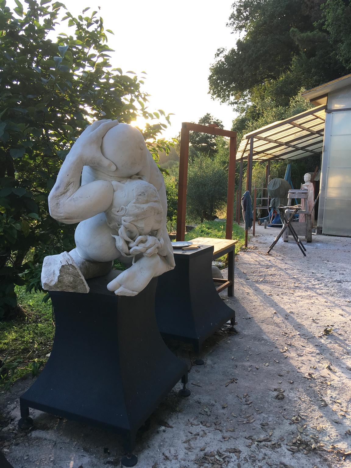 Madre Terra - hand carved figurative Carrara marble sculpture - Gray Nude Sculpture by Lorenzo Vignoli