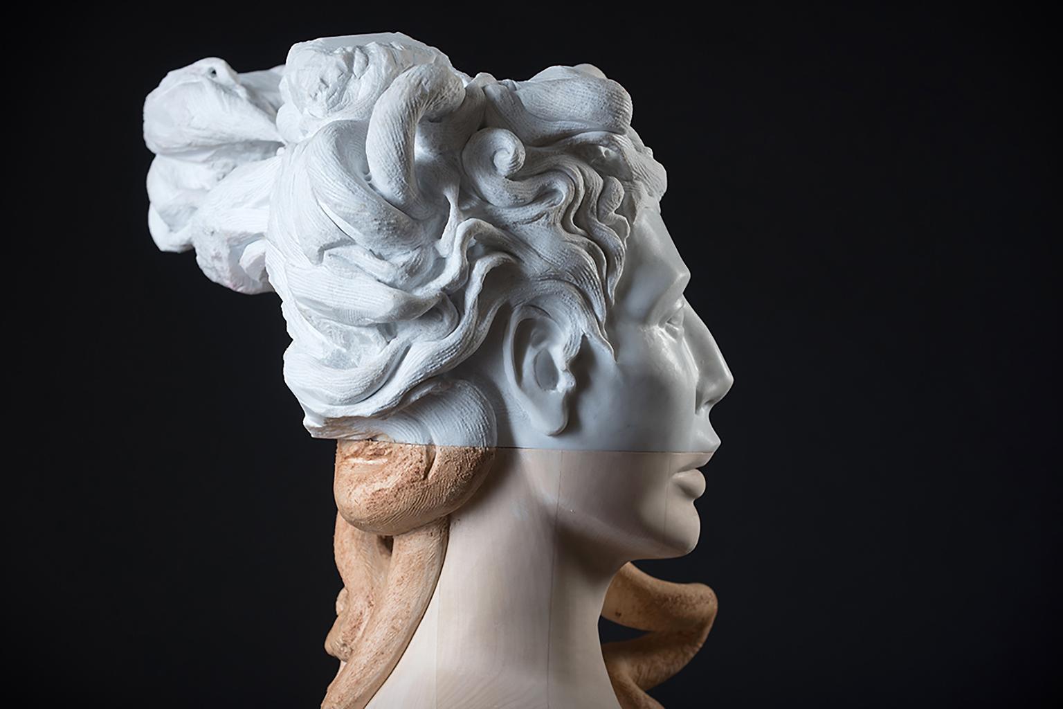 Medusa - scultura statuaria in marmo di Carrara e legno di tiglio italiano scolpita a mano - Sculpture Contemporaneo di Lorenzo Vignoli