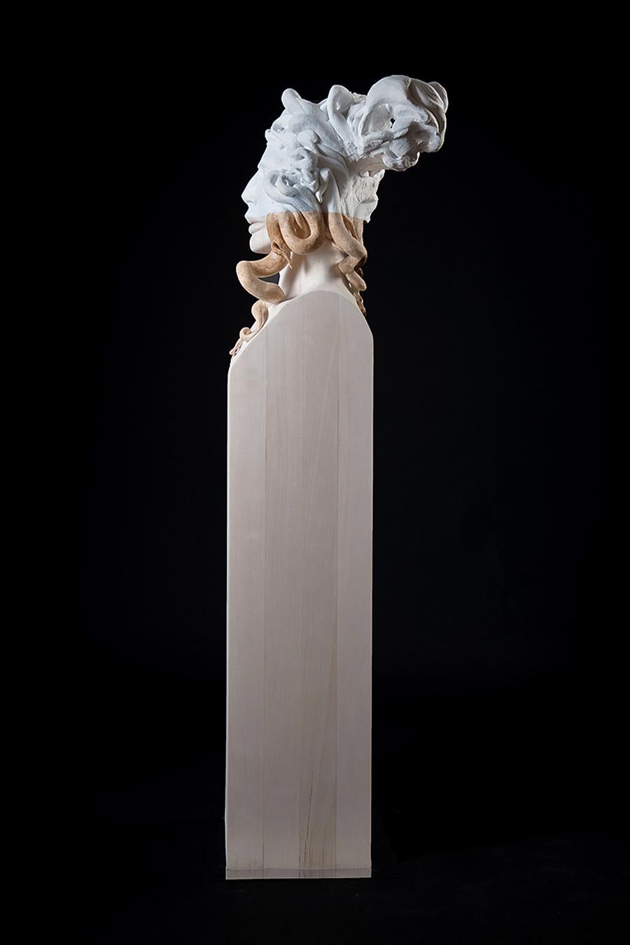 striking hand carved Carrara marble and linden wood sculpture by contemporary Italian sculptor Lorenzo Vignoli, incorporating classical references and Greek mythology influences

Medusa by Lorenzo Vignoli (2003)
hand carved Carrara marble + Italian