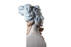 Medusa - statuesque hand carved Carrara marble and Italian linden wood sculpture