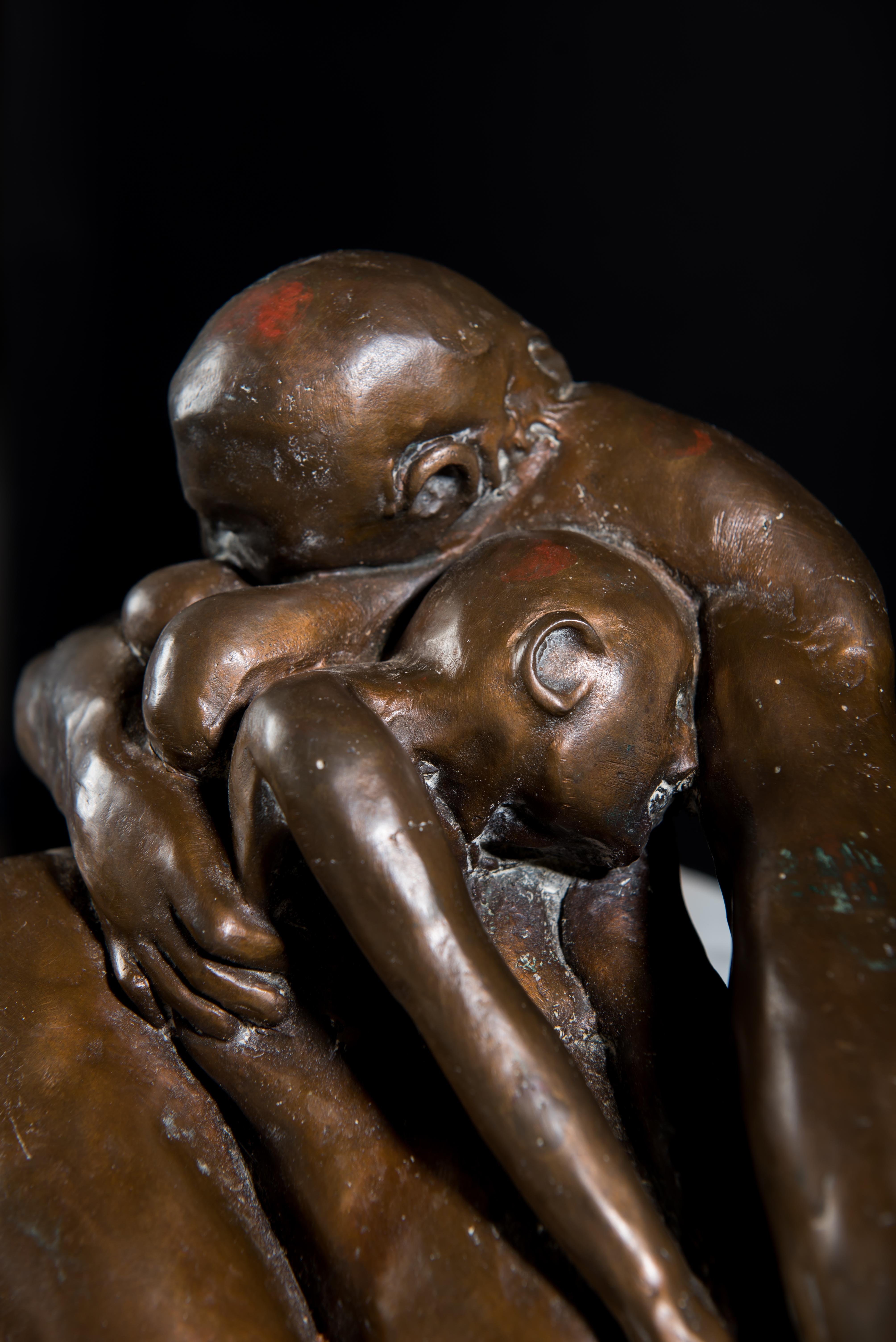 Pieta III - contemporary tabletop figurative bronze sculpture - Contemporary Sculpture by Lorenzo Vignoli