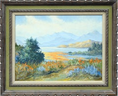 Mid Century California Lupines and Poppies Wildflower Landscape