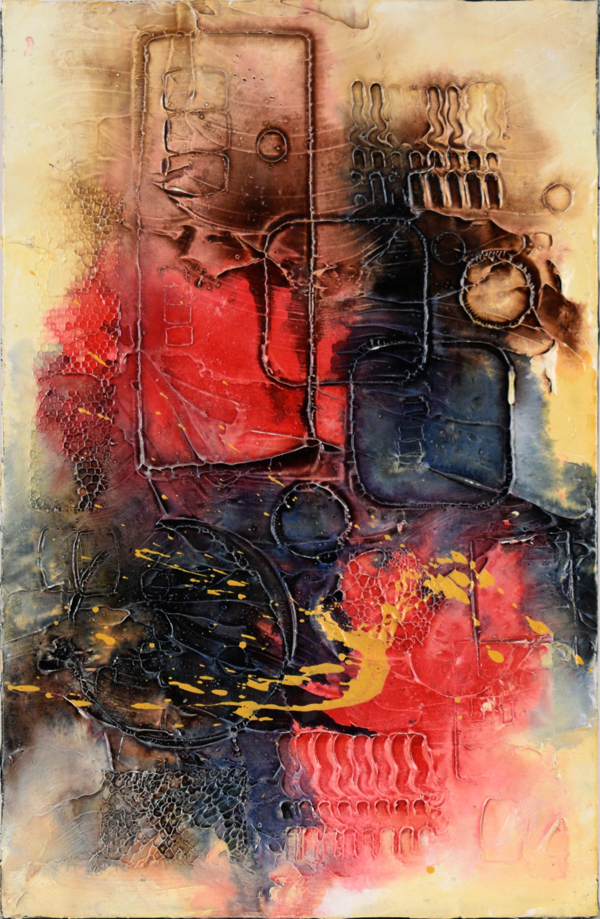Texturierte abstrakt-expressionistische Komposition (I) aus Acryl auf Karton – Mixed Media Art von Loretta Burton Youngman
