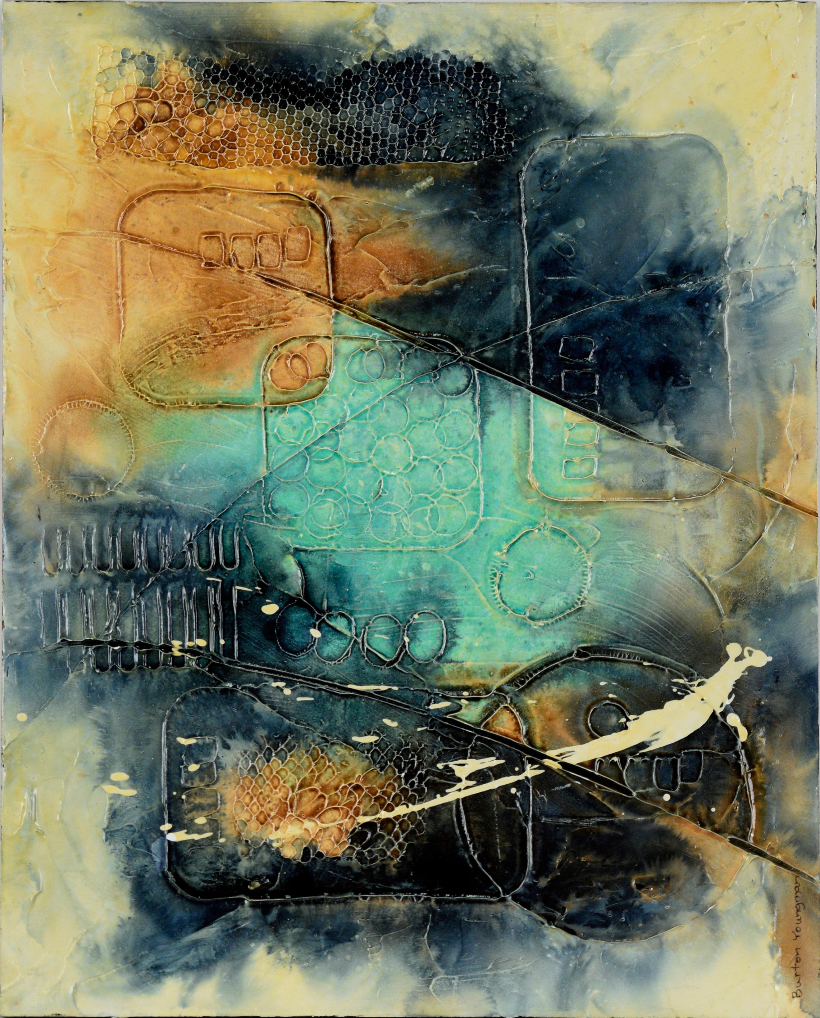 Texturierte abstrakt-expressionistische Komposition (III) aus Acryl auf Karton – Painting von Loretta Burton Youngman