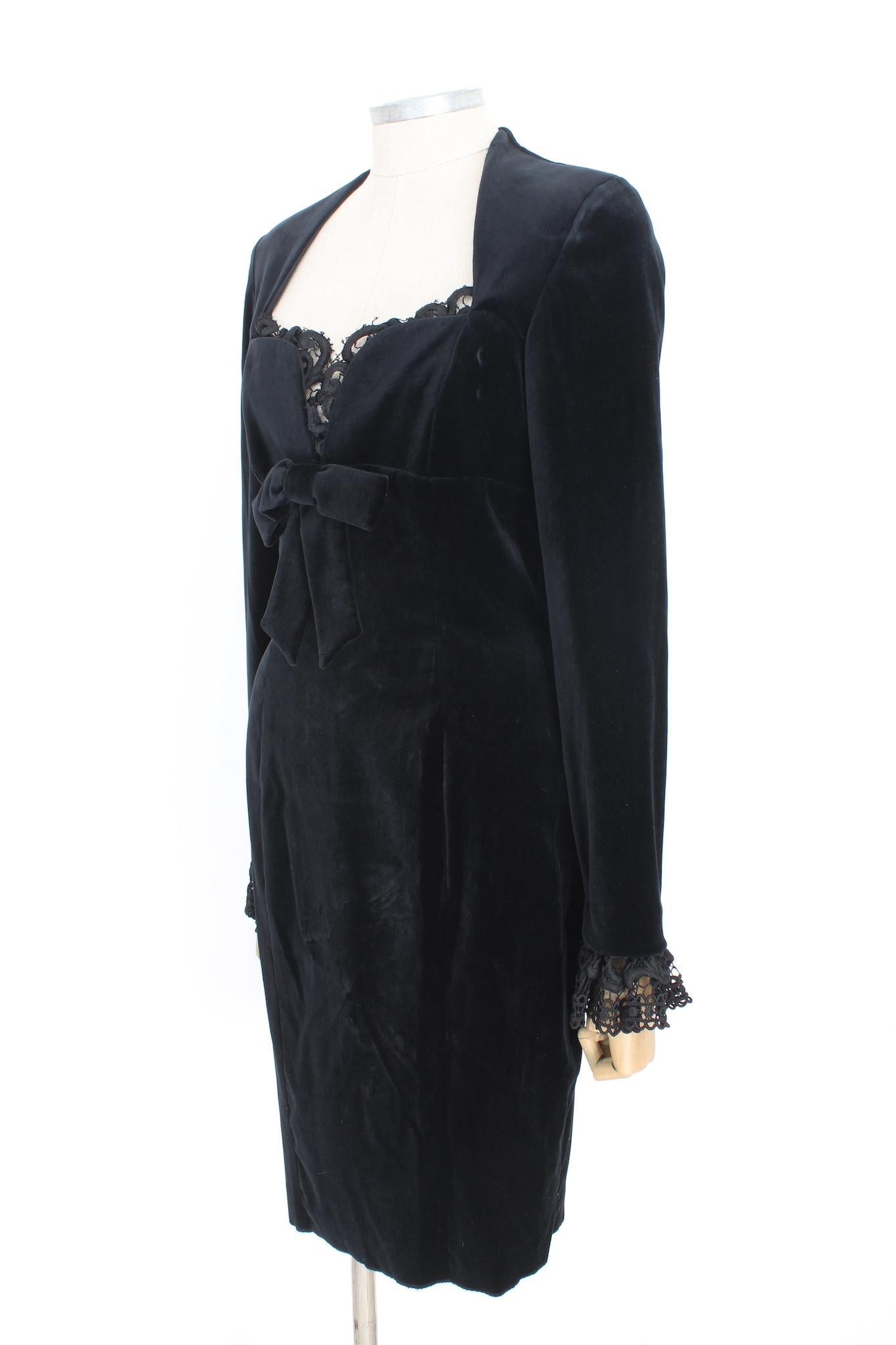 Loretta di Lorenzo Black Velvet Vintage Evening Dress 80s For Sale 2