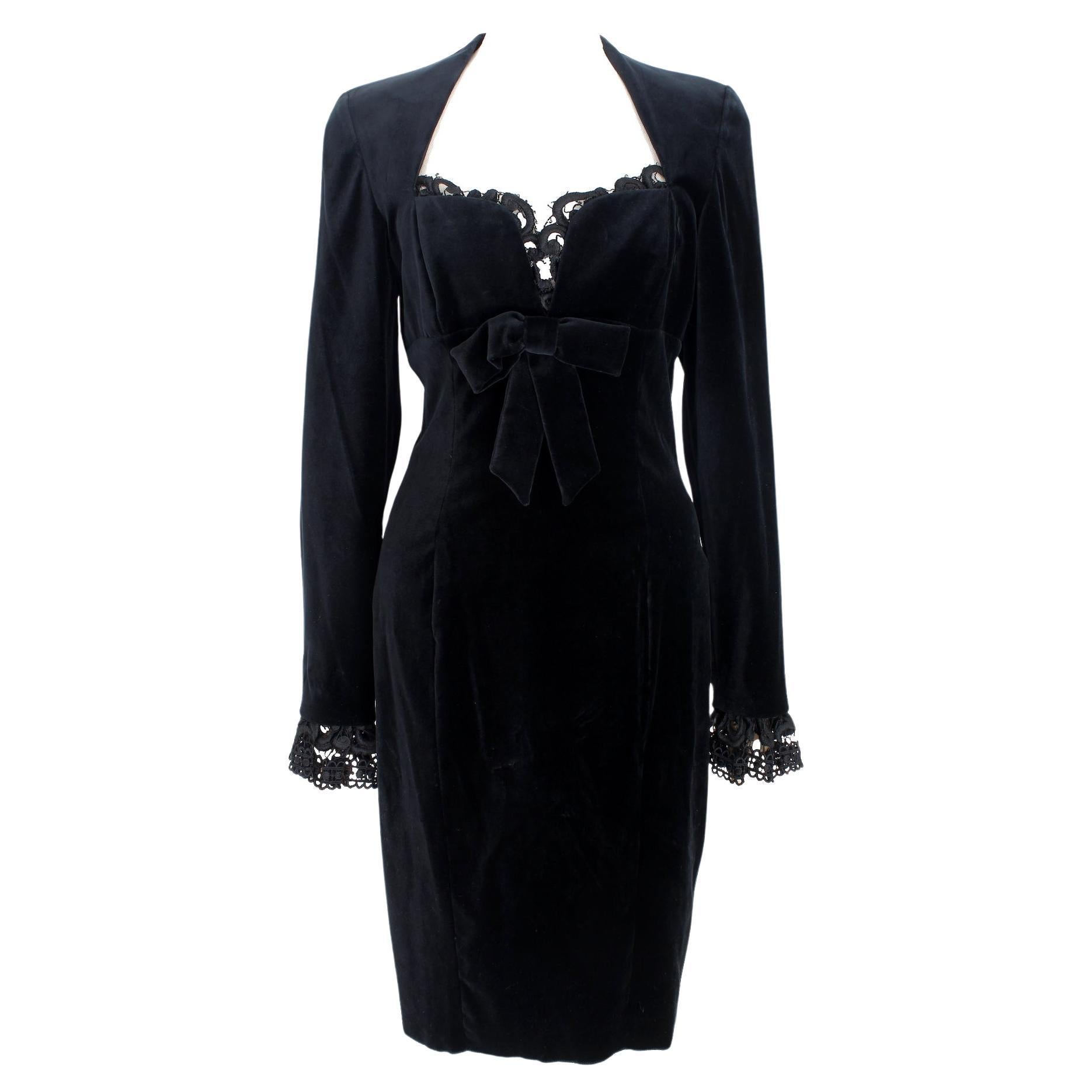 Loretta di Lorenzo Black Velvet Vintage Evening Dress 80s For Sale