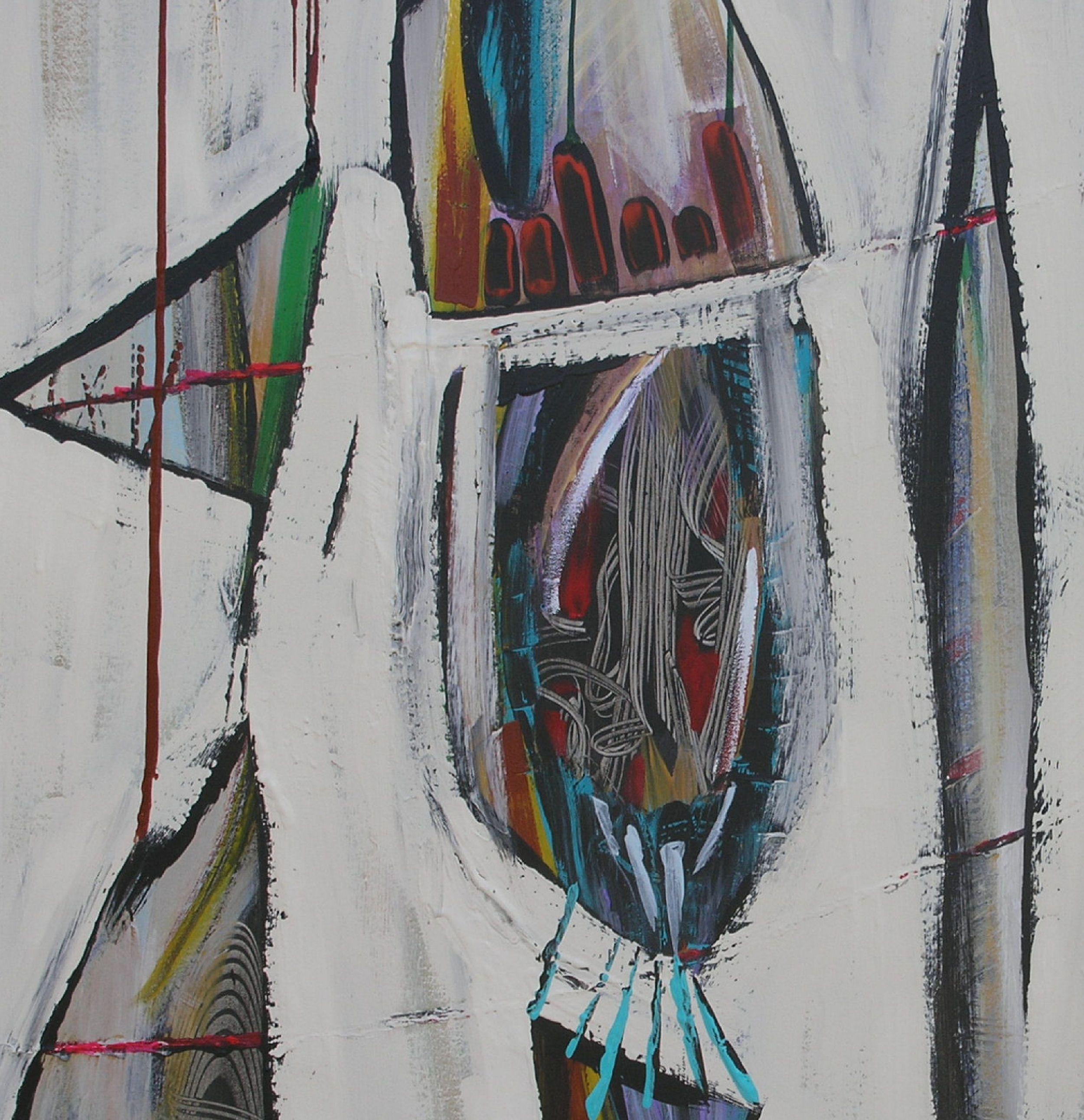 Bird of Paradise, Painting, Acrylic on Canvas - Gray Abstract Painting by Loretta Kaltenhauser
