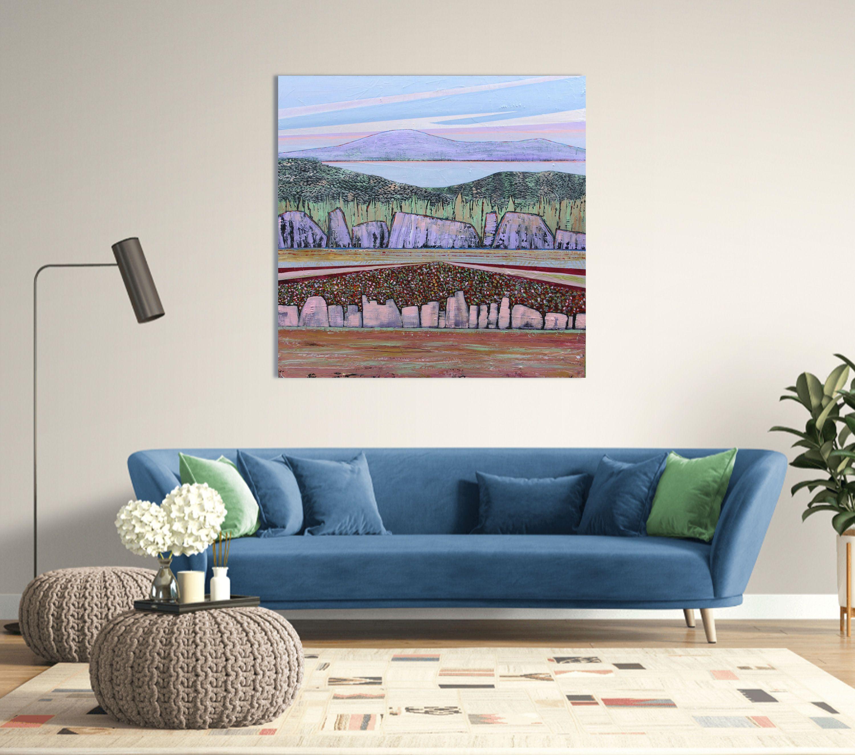 In this creation I combined my love of rock formations with a field of flowers and all the soothing tones of Mother Nature.  My personal, signature stamp is on the back.  ** Please note that due to the size of the canvas, it will be shipped rolled