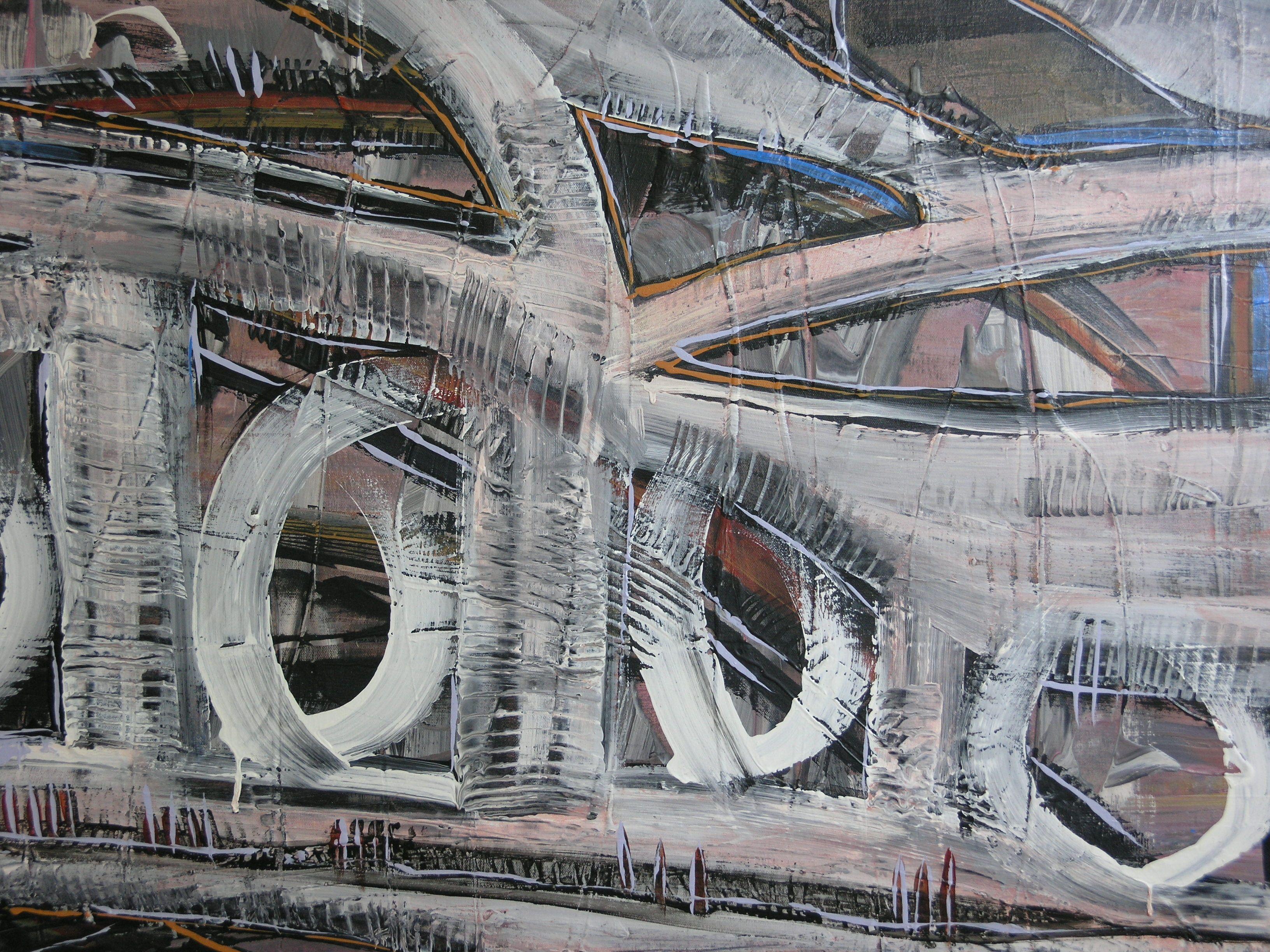 Sottopassaggio, Pittura, Acrilico su tela - Abstract Painting Grigio di Loretta Kaltenhauser
