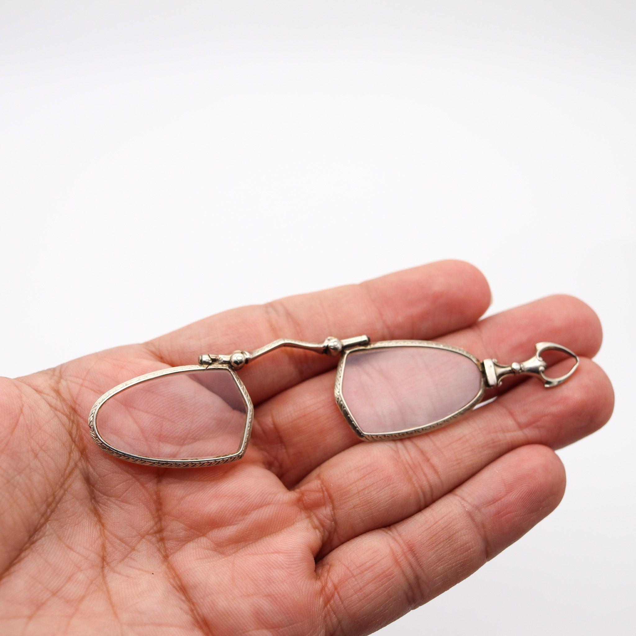 LORGNETTE 1920 Art Deco Foldes Occhiali da Opera in Vetro Ciondolo in Oro 14Kt In condizioni ottime in vendita a Miami, FL
