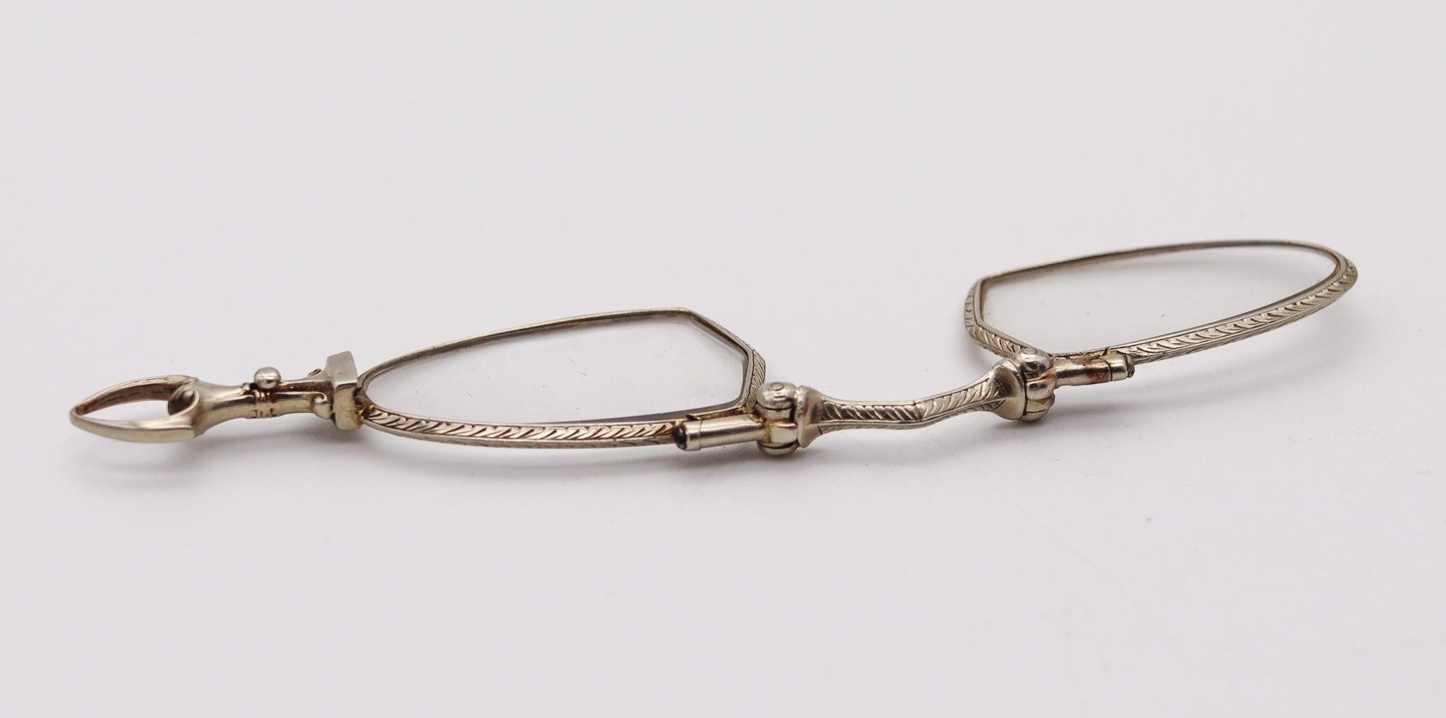LORGNETTE 1920 Art Deco Foldes Occhiali da Opera in Vetro Ciondolo in Oro 14Kt in vendita 2