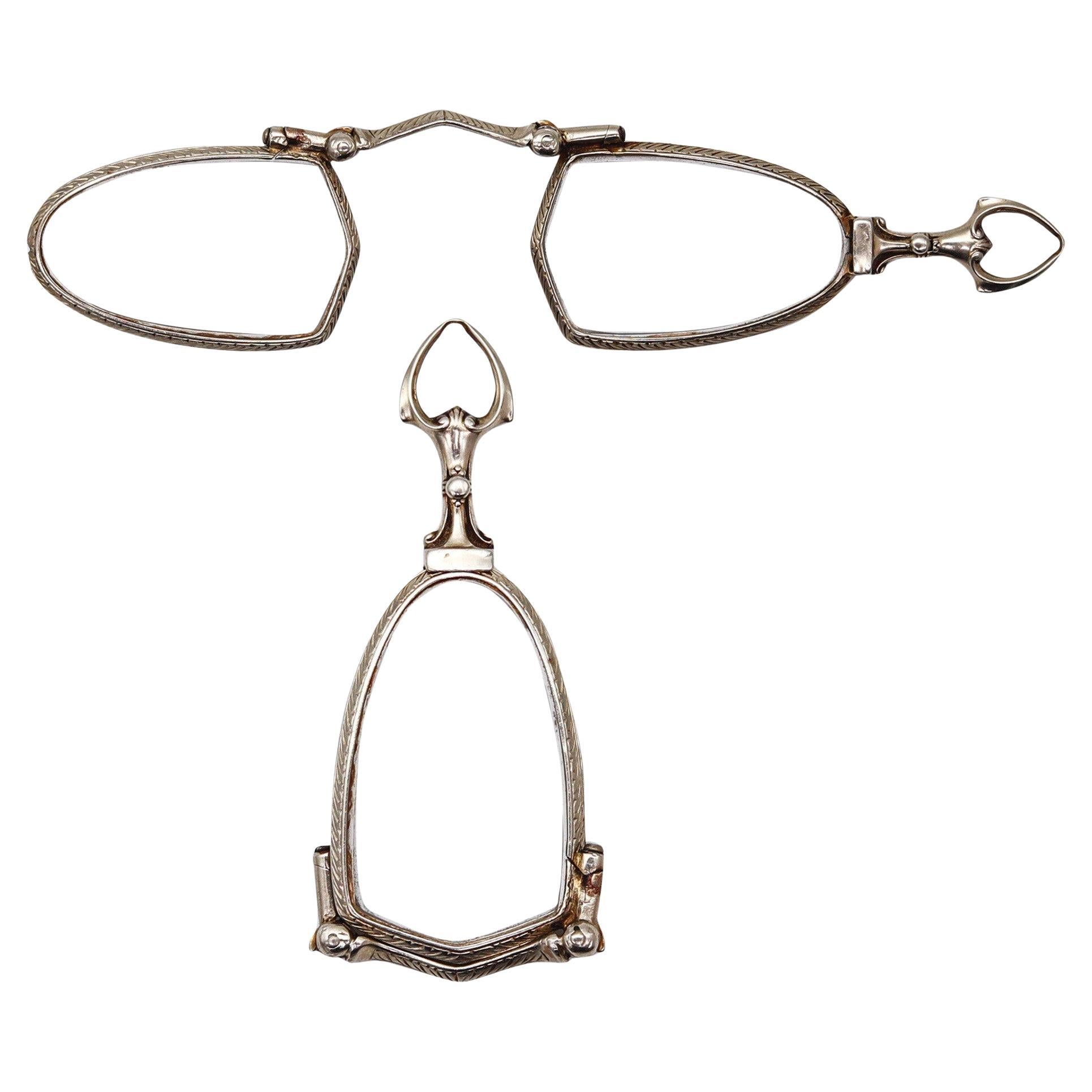 LORGNETTE 1920 Art Deco Folding Opera Glass Spectacles Pendant In 14Kt Gold
