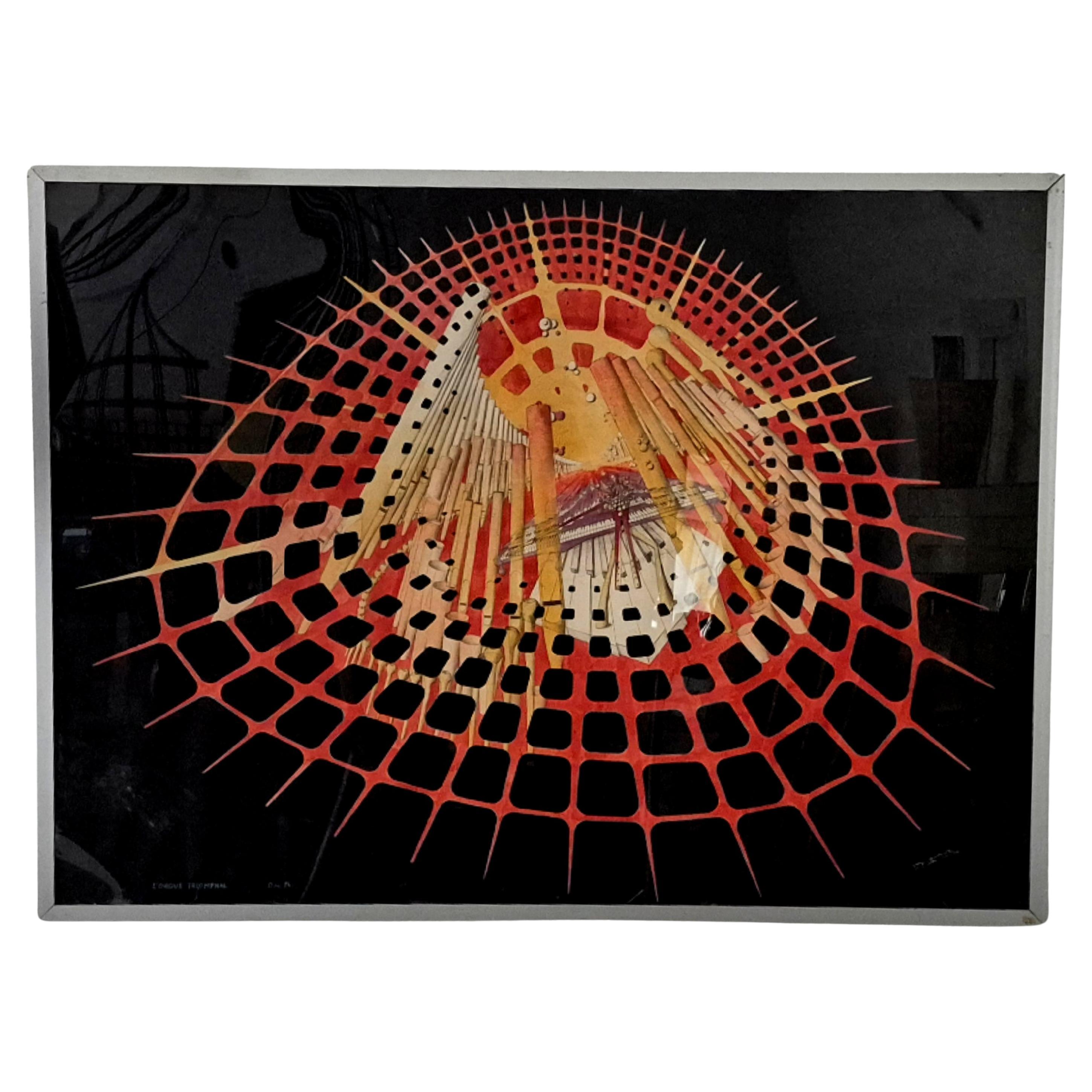 "L'orgue triomphal" painting by JC Davroux, Belgium 1974 For Sale