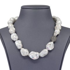 Freshwater Baroque Pearl Diamond Black Rhodium Silver Necklace, Lori Barros