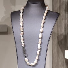 Long Freshwater Baroque Pearl Jumbo Diamond Infinity Clasp Necklace, Lori Barros