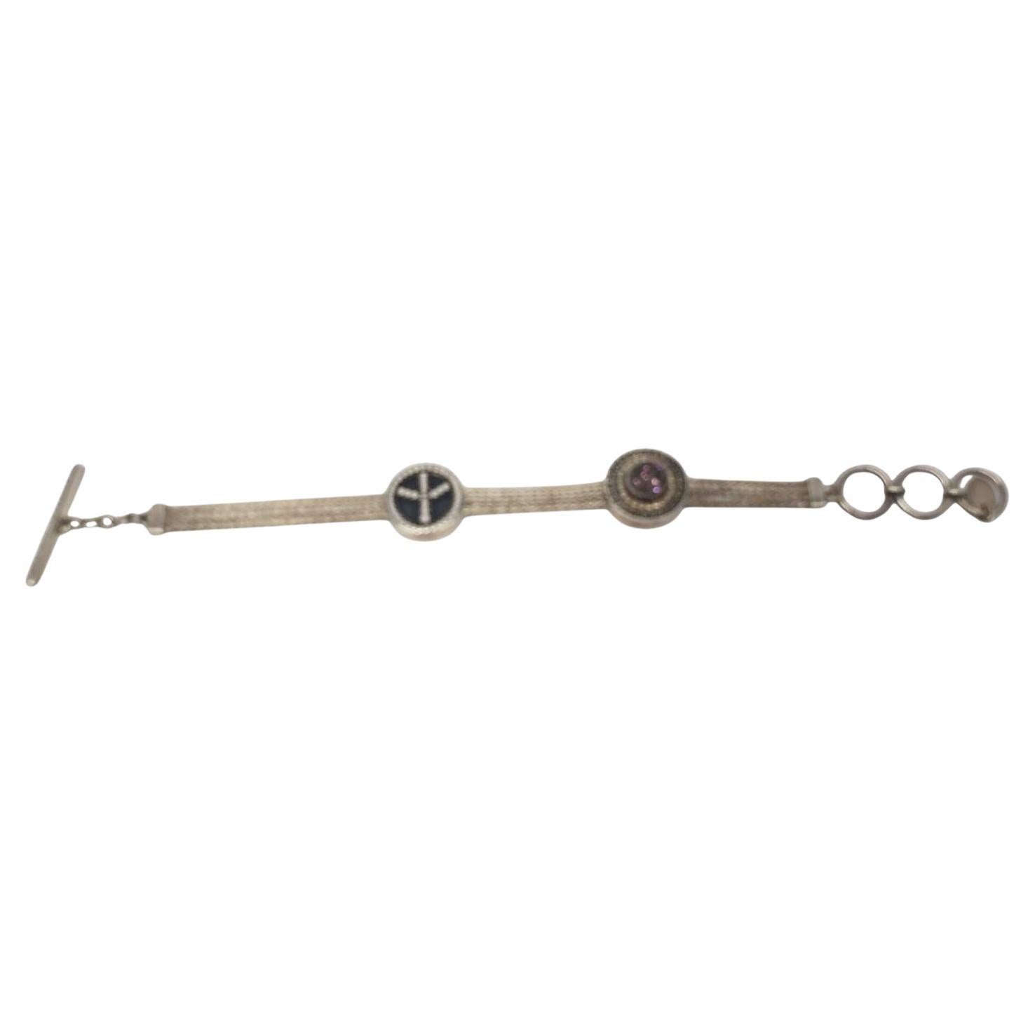 Lori Bonn Sterling Silver Peace Slide Bracelet # 19577 For Sale