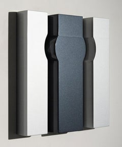 Mark II - glossy, black, silver, smooth surfaced, abstract, wall sculpture