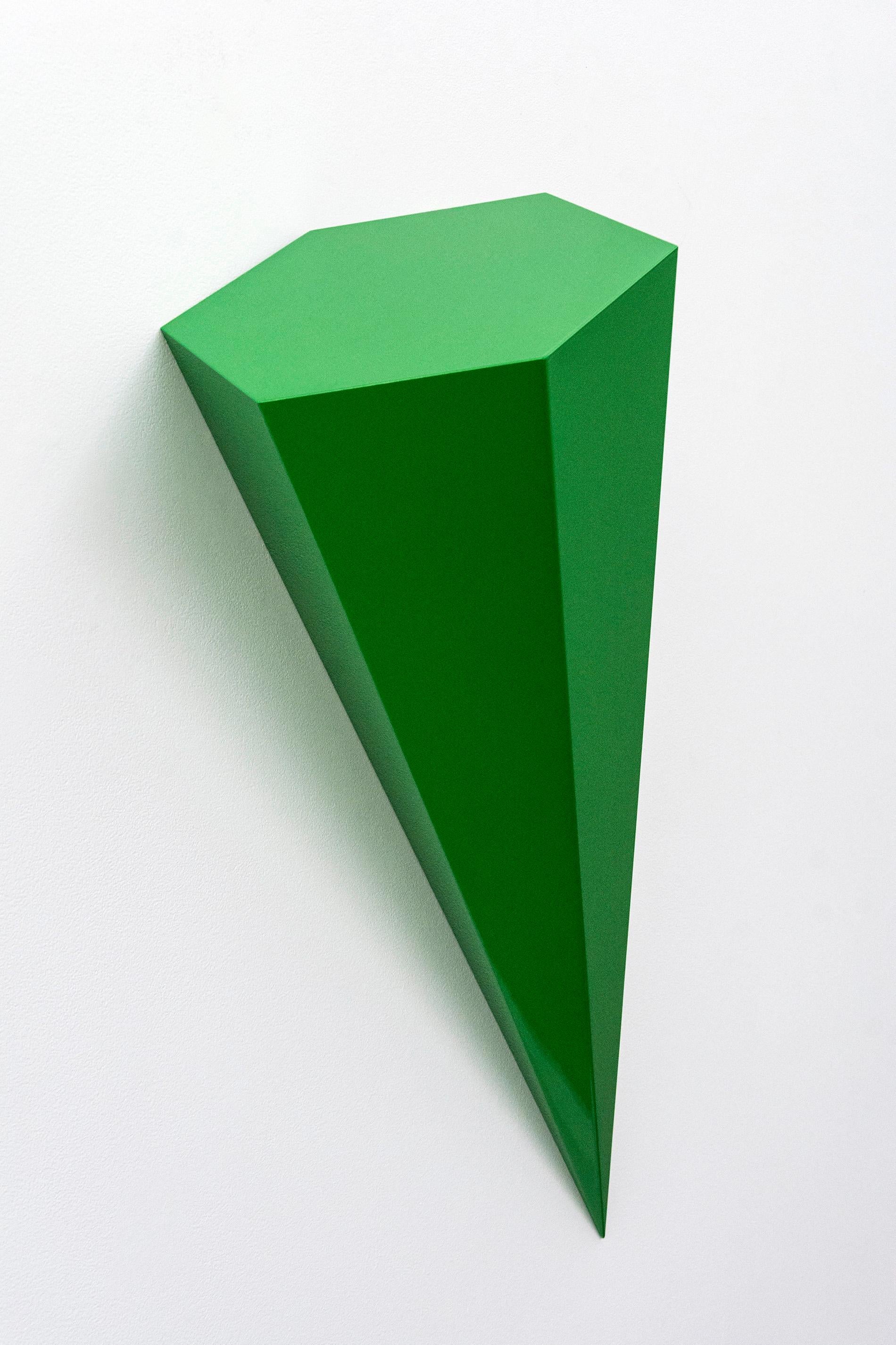 On Point - bright, glossy, green, smooth surfaced, abstract, wall sculpture - Painting by Lori Cozen-Geller