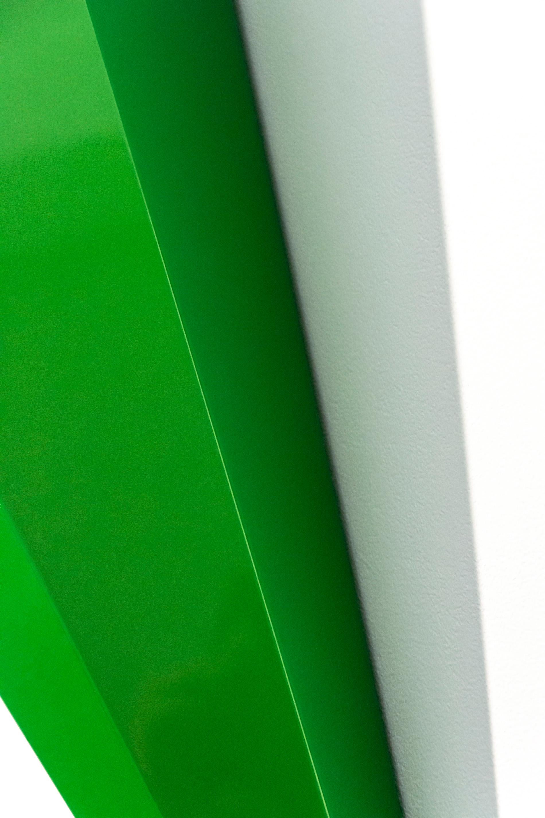 On Point - bright, glossy, green, smooth surfaced, abstract, wall sculpture For Sale 3