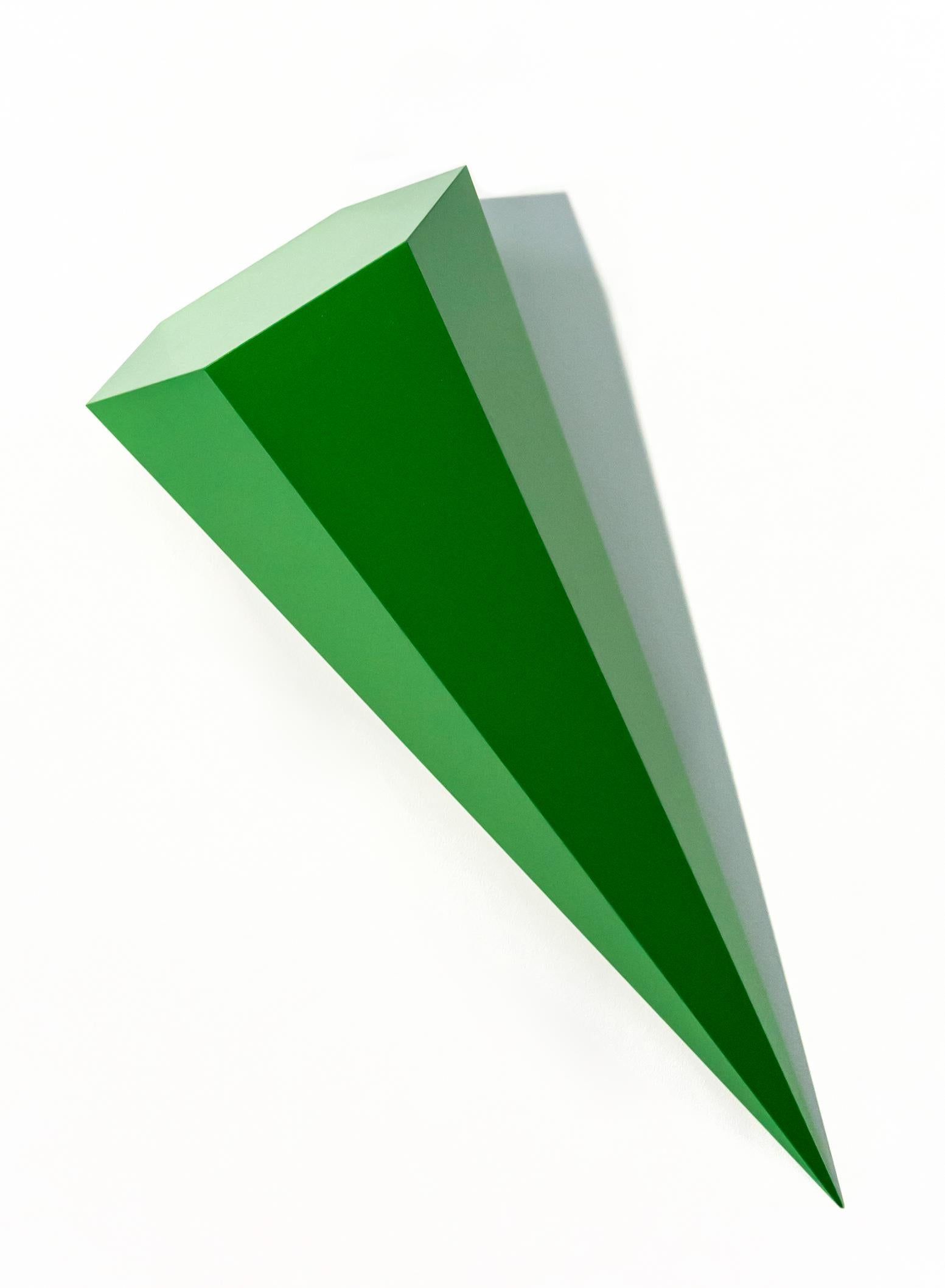 On Point - bright, glossy, green, smooth surfaced, abstract, wall sculpture