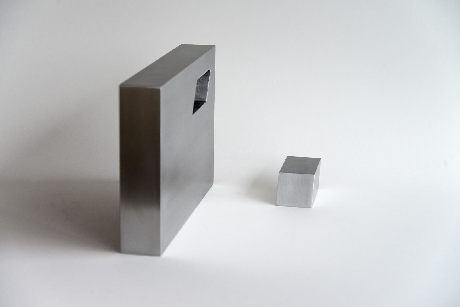 Silver Shadow - small, smooth surfaced, brushed aluminum, abstract sculpture For Sale 2