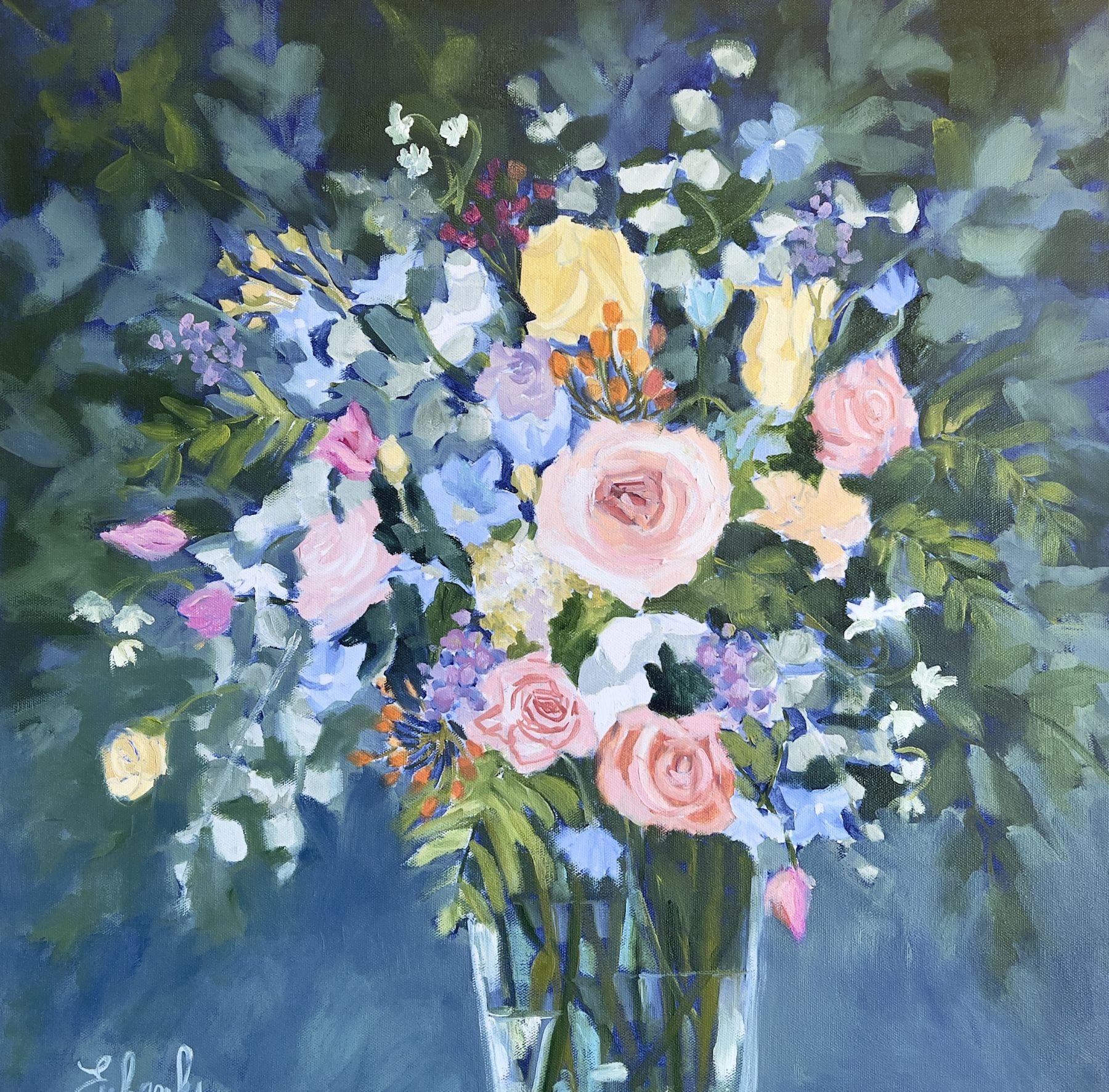 Lori Eubanks, "Celebration", 24x24 Floral Bouquet Oil Painting on Canvas