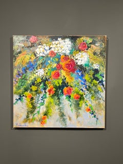 Lori Eubanks, „Celebration“, 36x36, Blumenstrauß, Ölgemälde auf Leinwand
