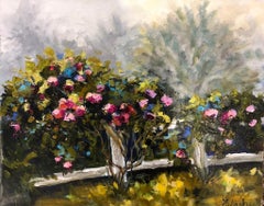 Lori Eubanks, "Emerge", Pink and Blue Flower Garden Oil Painting on Canvas