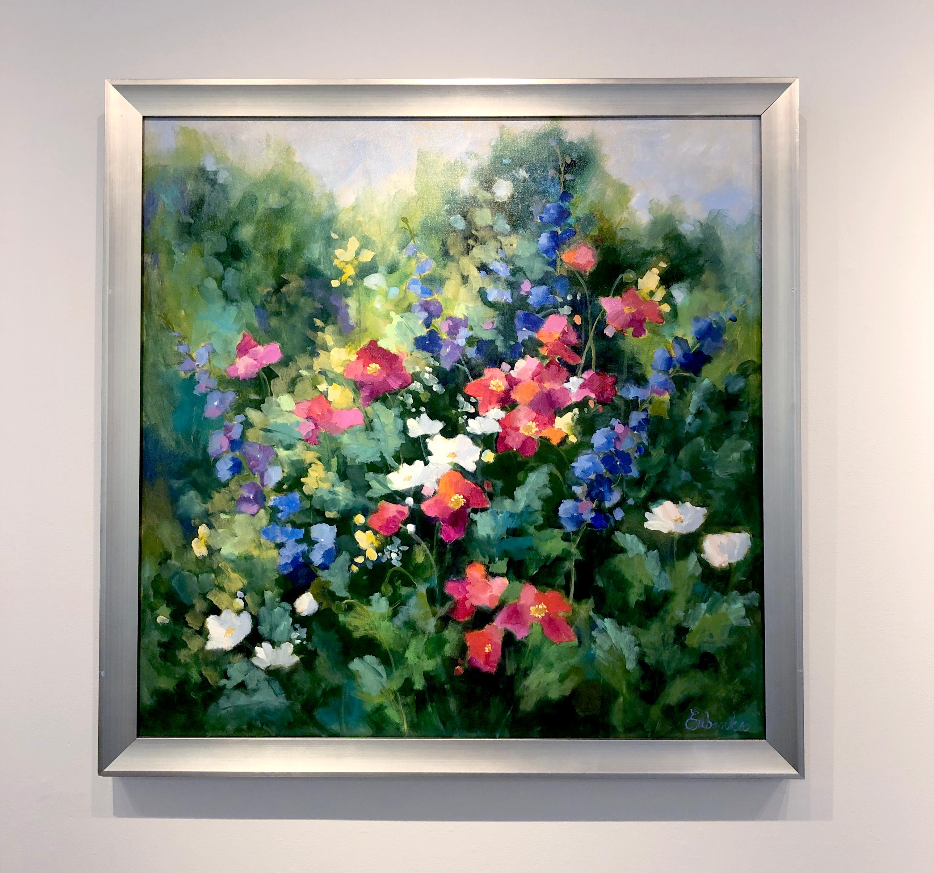 Lori Eubanks, „Full of Joy“, 36x36, farbenfrohes Blumengarten-Ölgemälde auf Leinwand im Angebot 1