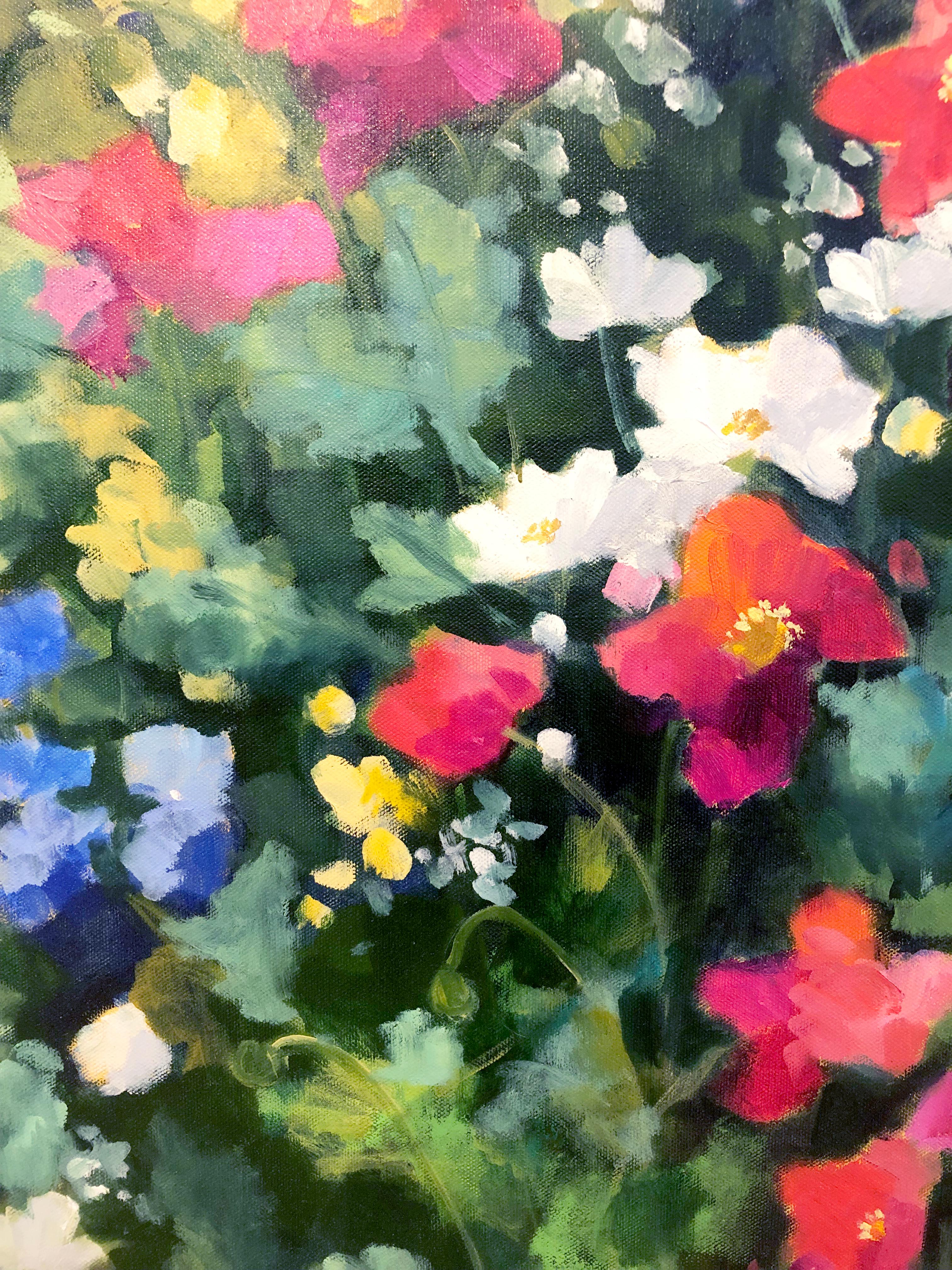Lori Eubanks, „Full of Joy“, 36x36, farbenfrohes Blumengarten-Ölgemälde auf Leinwand im Angebot 5
