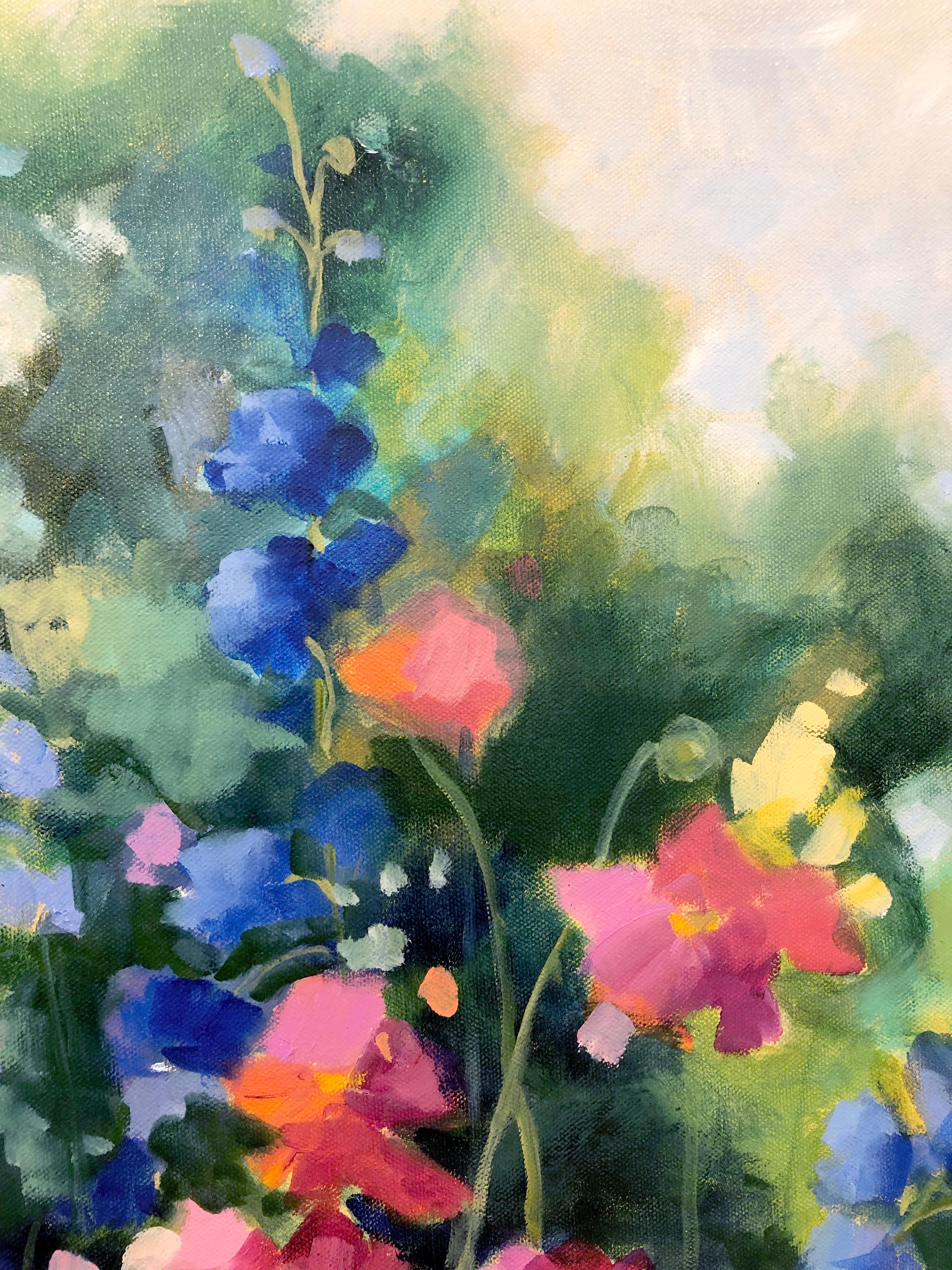 Lori Eubanks, „Full of Joy“, 36x36, farbenfrohes Blumengarten-Ölgemälde auf Leinwand im Angebot 6