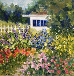 Lori Eubanks "Garden Walk", 24x24 House and Garden Landscape Oil on Canvas
