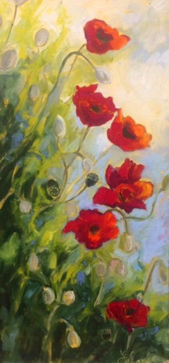 Lori Eubanks, "Growing Wild", Red Poppy Oil Painting on Canvas, 2018