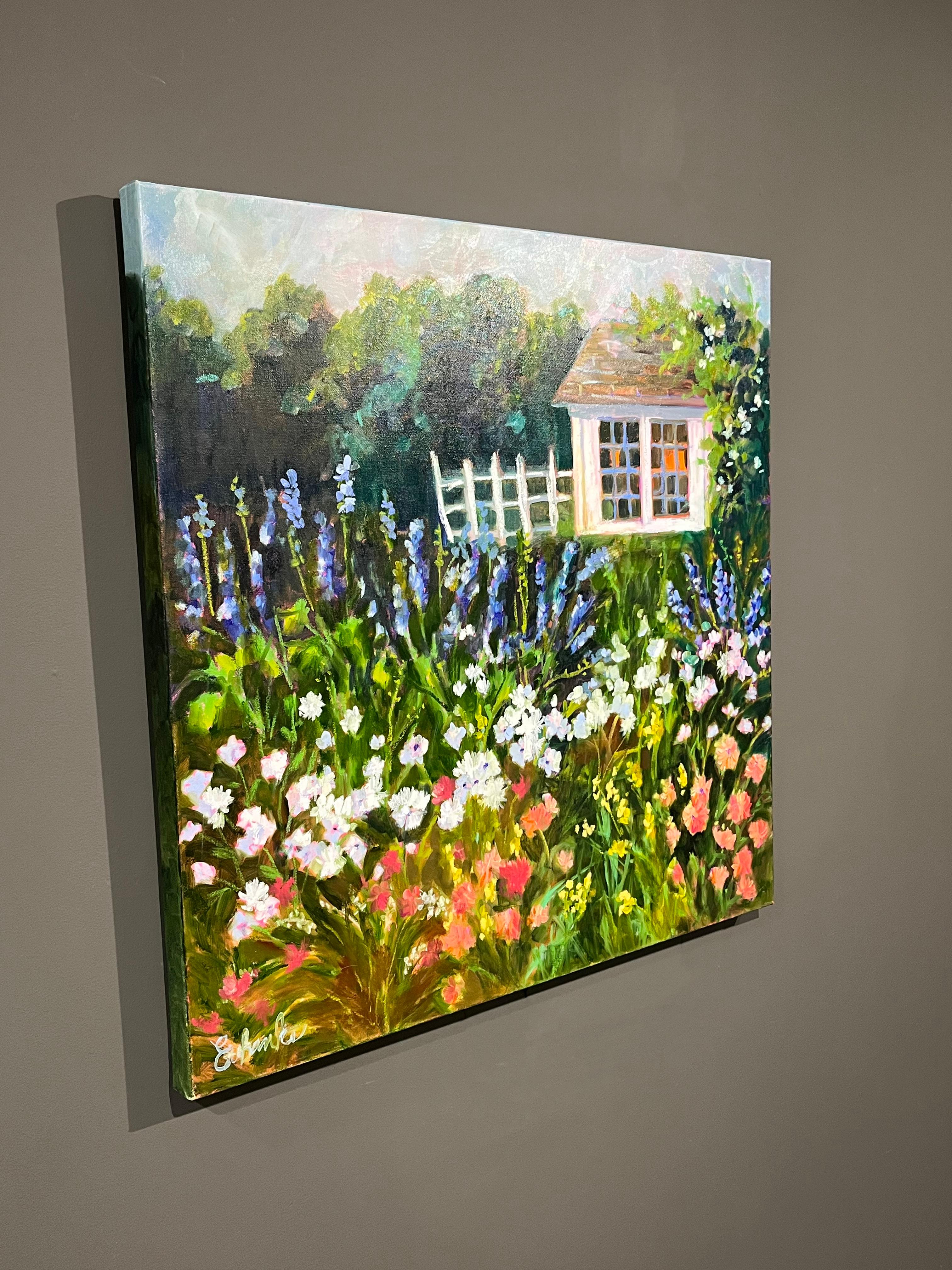 Lori Eubanks « In My Garden », 30x30 Paysage de maison et de jardin sur toile en vente 2