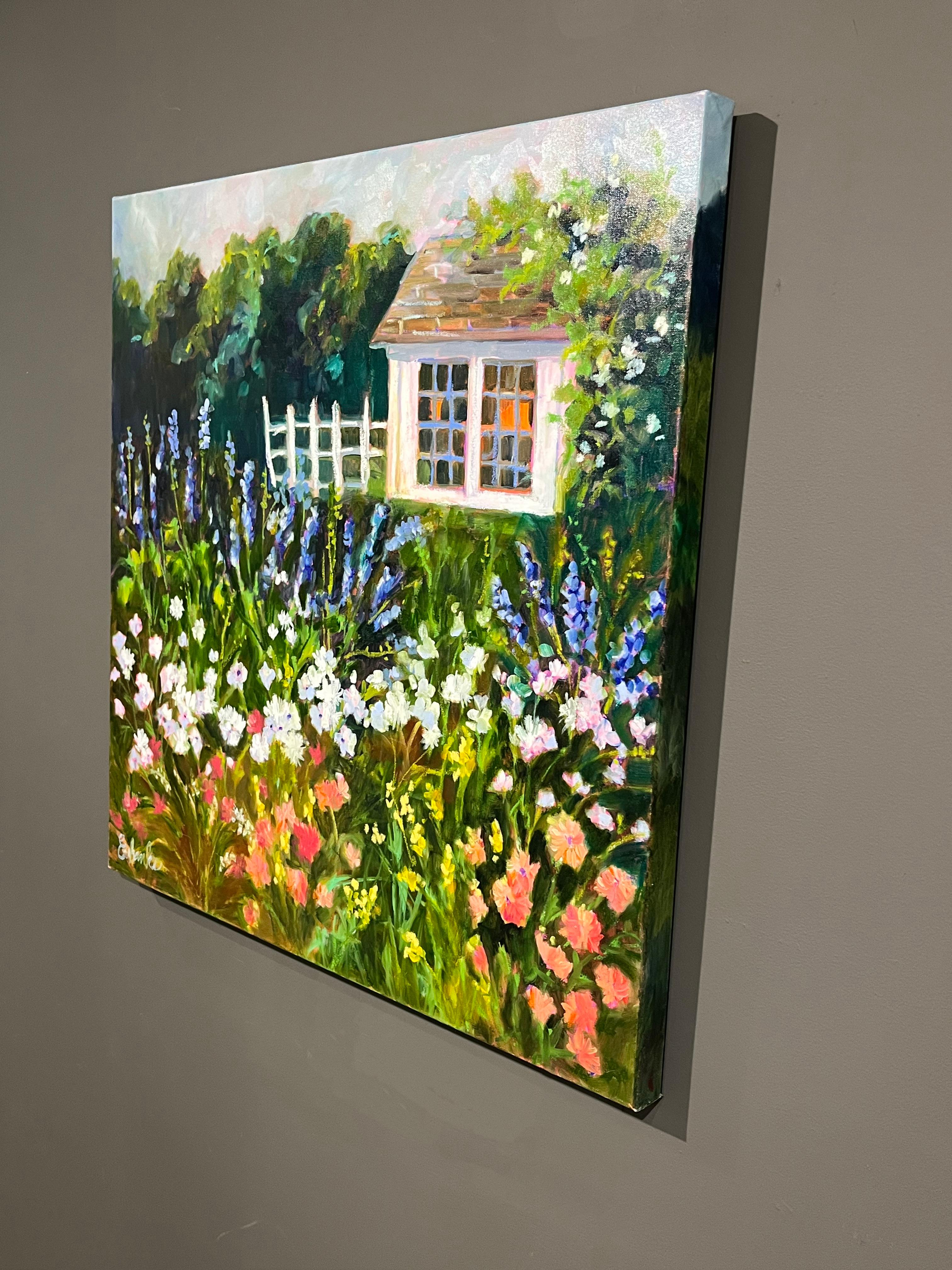 Lori Eubanks « In My Garden », 30x30 Paysage de maison et de jardin sur toile en vente 3