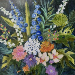 Lori Eubanks, "It's a Jungle Out There" 20x20 Bright Flower Garden Oil on Canvas