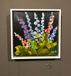 Lori Eubanks, "Picked", dipinto a olio su tela 12x12 raffigurante un bouquet floreale colorato