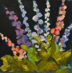 Lori Eubanks, "Picked", dipinto a olio su tela 12x12 raffigurante un bouquet floreale colorato