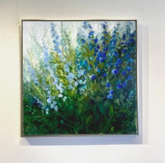 Lori Eubanks, „Royal Blooms“, Blaues Blumengarten-Ölgemälde auf Leinwand, 2020